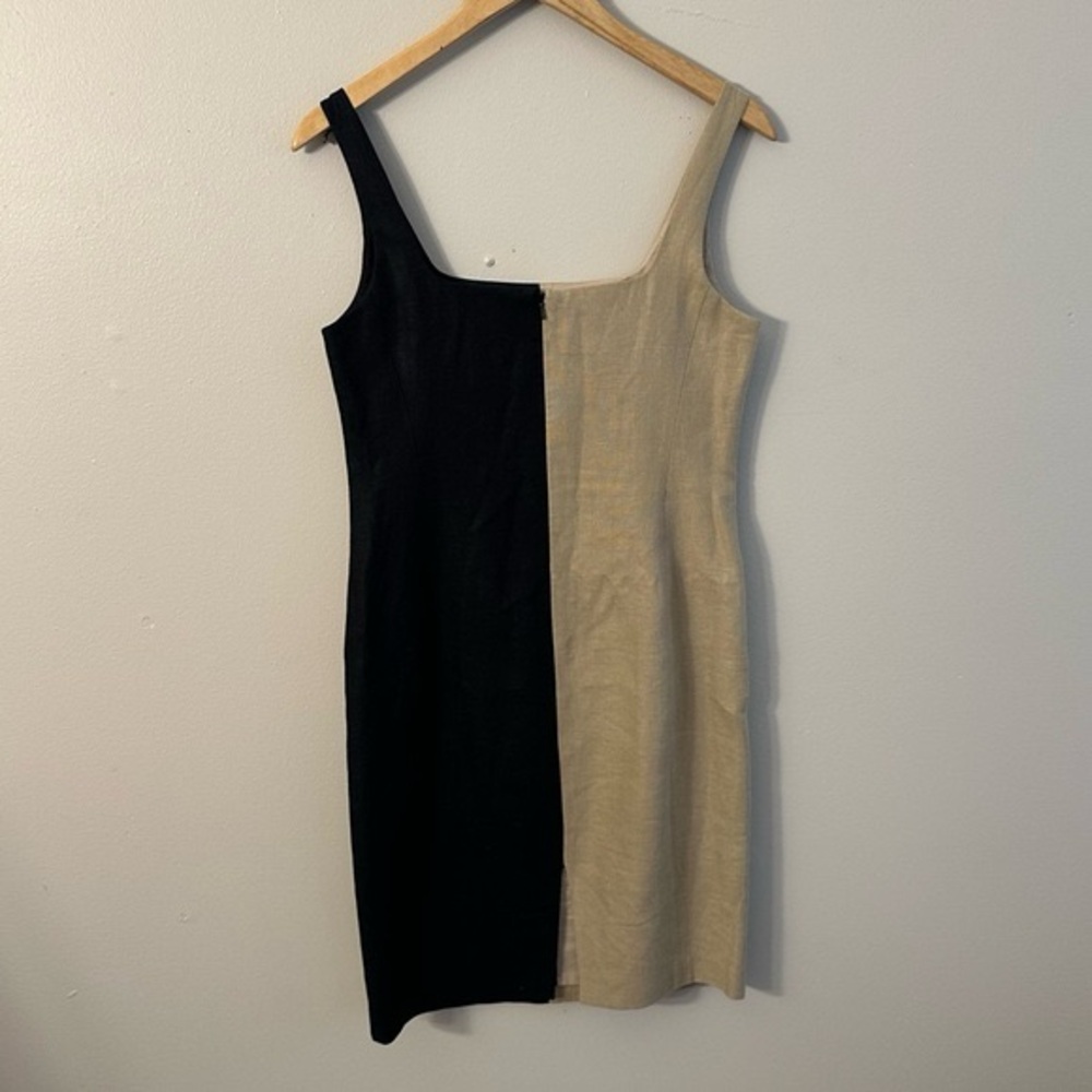 WORTH Embroidered 100% Linen Tan & Black Dress - Picture 2 of 8